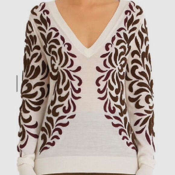 Rachael Roy Embroidered sweater Cottagecore MED Merino Wool Blend texture - Picture 3 of 12